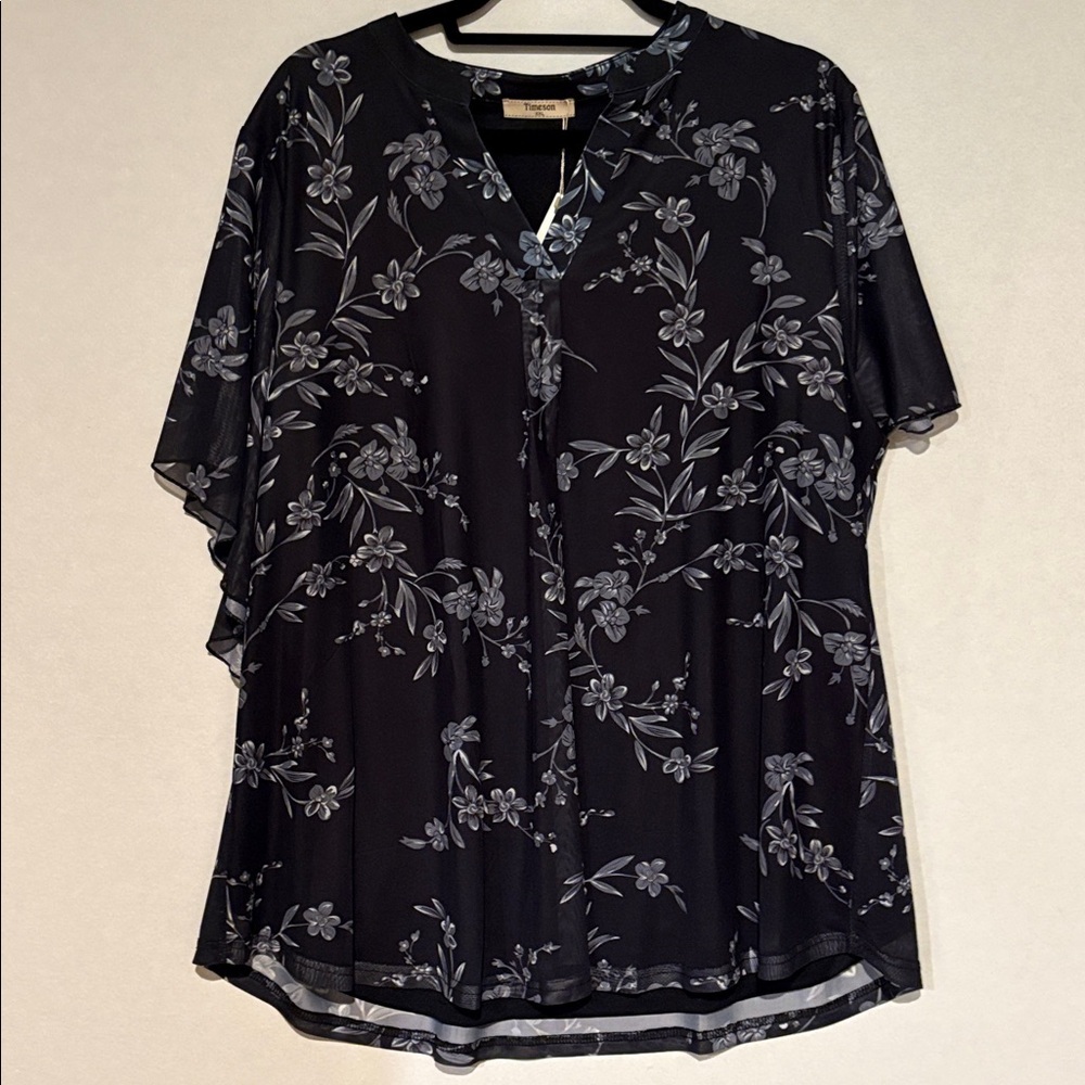 Timeson Women's Short Sleeve V Neck Blouse Floral Tunic top, XXL. NWT. Black - Picture 3 of 14